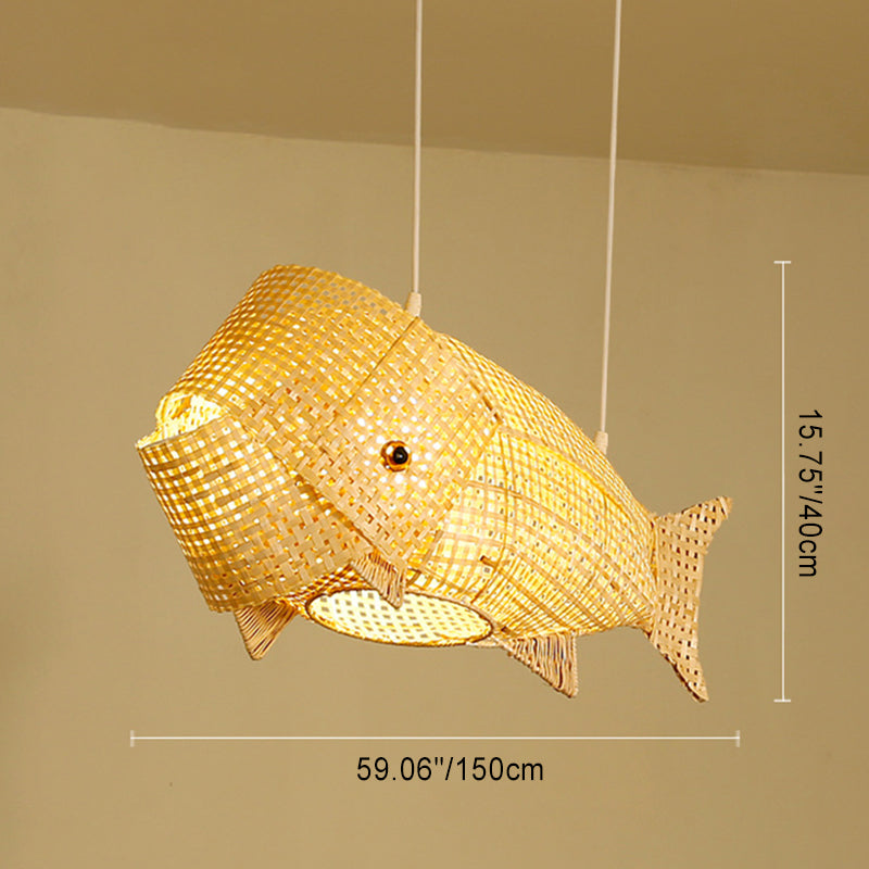 Traditional Japanese Weaving Bamboo Carp Fish Elliptical 1-light Pendant Light for Dining Room BulbSquare