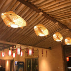 Traditional Japanese Weaving Bamboo Carp Fish Elliptical 1-light Pendant Light for Dining Room BulbSquare