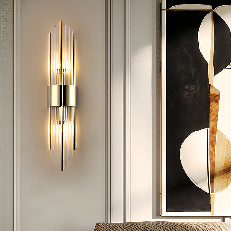 Modern Luxury Stainless Steel Crystal Rhombic Strip 2-Light Wall Sconce Lamp For Hallway Lumendat