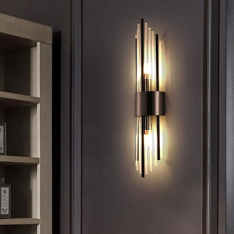 Modern Luxury Stainless Steel Crystal Rhombic Strip 2-Light Wall Sconce Lamp For Hallway Lumendat