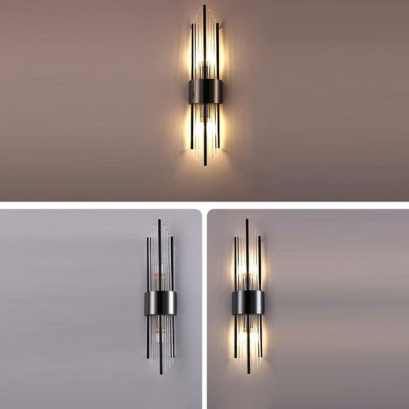 Modern Luxury Stainless Steel Crystal Rhombic Strip 2-Light Wall Sconce Lamp For Hallway Lumendat