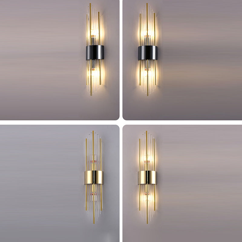 Modern Luxury Stainless Steel Crystal Rhombic Strip 2-Light Wall Sconce Lamp For Hallway Lumendat