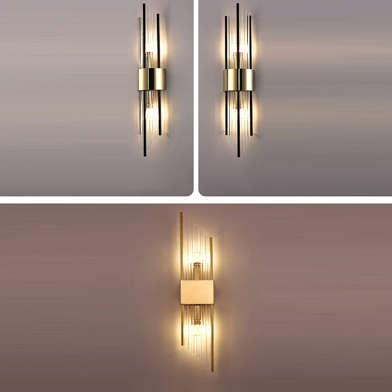 Modern Luxury Stainless Steel Crystal Rhombic Strip 2-Light Wall Sconce Lamp For Hallway Lumendat