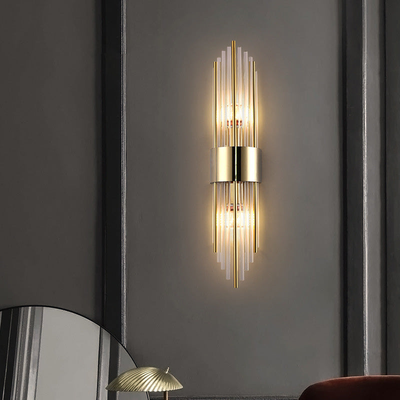 Modern Luxury Stainless Steel Crystal Rhombic Strip 2-Light Wall Sconce Lamp For Hallway Lumendat