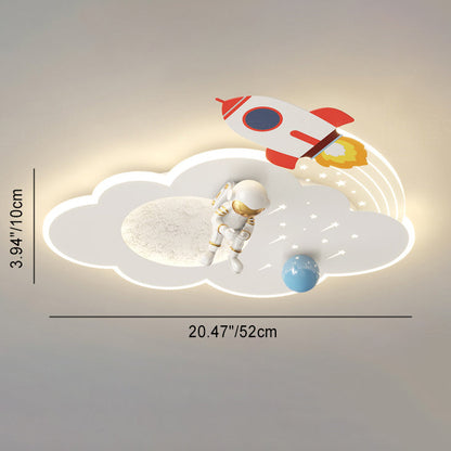 Modern Art Deco Kids Acrylic Metal Round Cloud Rocket Astronaut LED Flush Mount Ceiling Light for Bedroom
