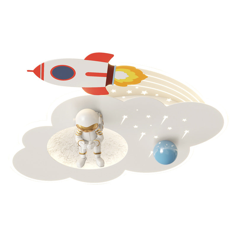 Modern Art Deco Kids Acrylic Metal Round Cloud Rocket Astronaut LED Flush Mount Ceiling Light for Bedroom