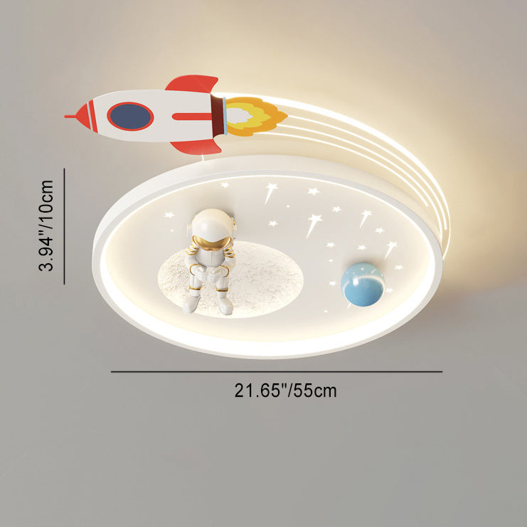 Modern Art Deco Kids Acrylic Metal Round Cloud Rocket Astronaut LED Flush Mount Ceiling Light for Bedroom