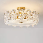 Traditional French Metal Glass Round Rose Frosted 6/8 Light Semi-Flush Mount Ceiling Light For Bedroom