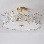 Traditional French Metal Glass Round Rose Frosted 6/8 Light Semi-Flush Mount Ceiling Light For Bedroom