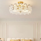 Traditional French Metal Glass Round Rose Frosted 6/8 Light Semi-Flush Mount Ceiling Light For Bedroom