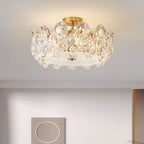 Traditional French Metal Glass Round Rose Frosted 6/8 Light Semi-Flush Mount Ceiling Light For Bedroom