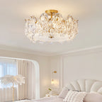 Traditional French Metal Glass Round Rose Frosted 6/8 Light Semi-Flush Mount Ceiling Light For Bedroom