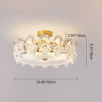 Traditional French Metal Glass Round Rose Frosted 6/8 Light Semi-Flush Mount Ceiling Light For Bedroom