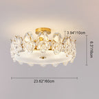 Traditional French Metal Glass Round Rose Frosted 6/8 Light Semi-Flush Mount Ceiling Light For Bedroom