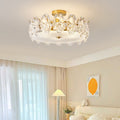 Traditional French Metal Glass Round Rose Frosted 6/8 Light Semi-Flush Mount Ceiling Light For Bedroom