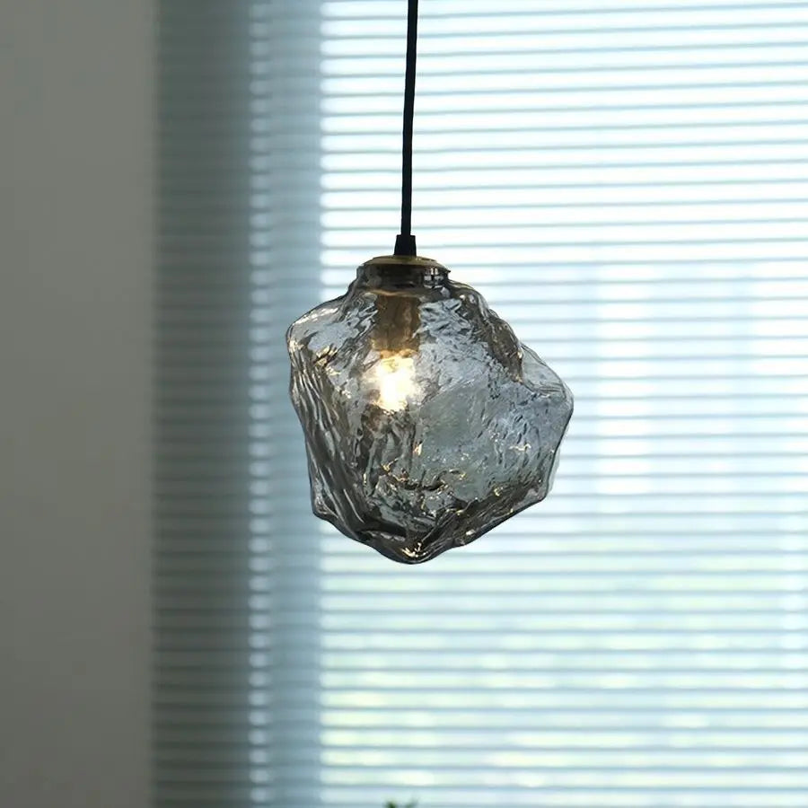 Modern Minimalist Metal Glass Ice Cube 1-light Pendant Light for Bedside BulbSquare