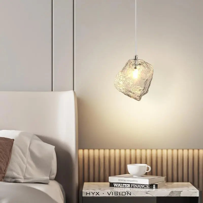 Modern Minimalist Metal Glass Ice Cube 1-light Pendant Light for Bedside BulbSquare