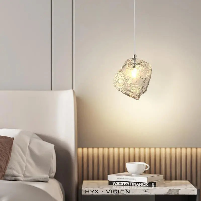 Modern Minimalist Metal Glass Ice Cube 1-light Pendant Light for Bedside BulbSquare