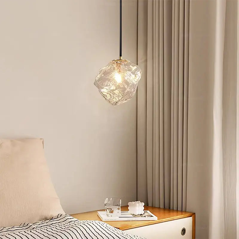 Modern Minimalist Metal Glass Ice Cube 1-light Pendant Light for Bedside BulbSquare