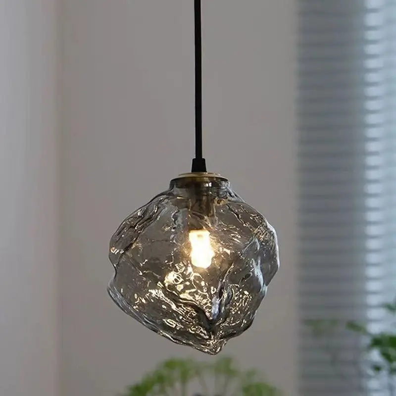 Modern Minimalist Metal Glass Ice Cube 1-light Pendant Light for Bedside BulbSquare