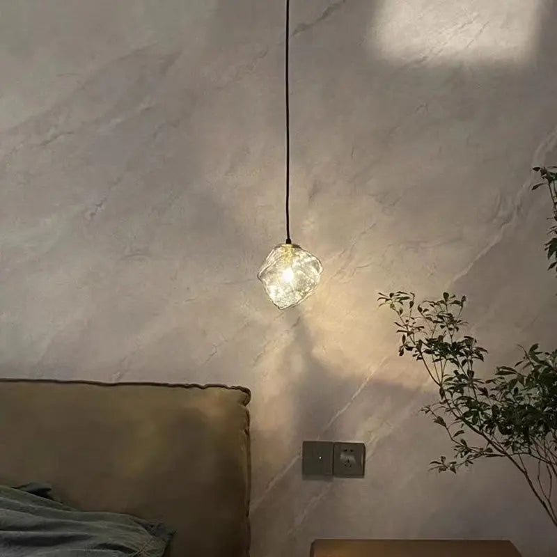 Modern Minimalist Metal Glass Ice Cube 1-light Pendant Light for Bedside BulbSquare