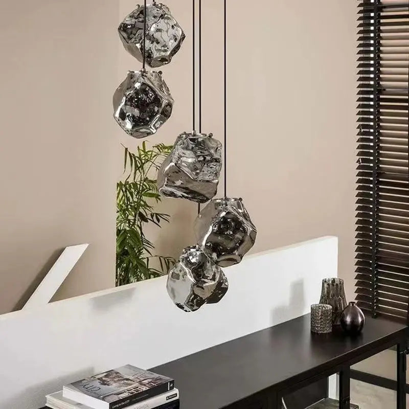 Modern Minimalist Metal Glass Ice Cube 1-light Pendant Light for Bedside BulbSquare