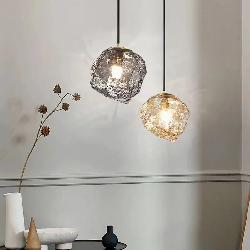 Modern Minimalist Metal Glass Ice Cube 1-light Pendant Light for Bedside BulbSquare
