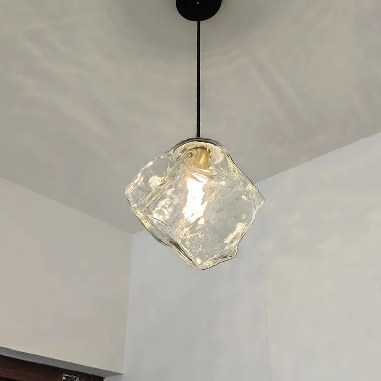 Modern Minimalist Metal Glass Ice Cube 1-light Pendant Light for Bedside BulbSquare