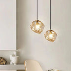 Modern Minimalist Metal Glass Ice Cube 1-light Pendant Light for Bedside BulbSquare