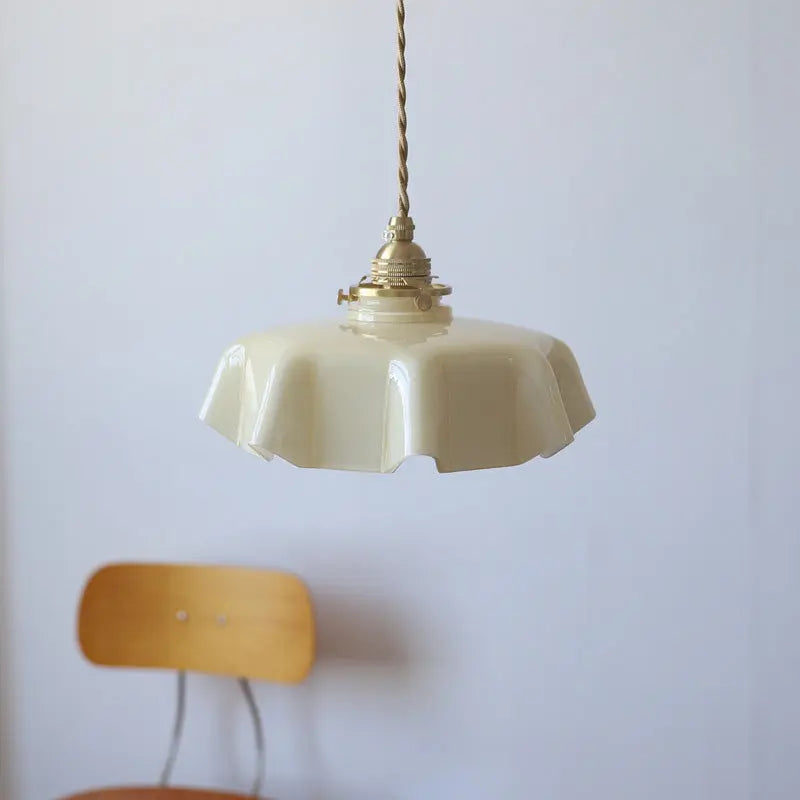 Traditional French Brass Glass Iron Round Folded 1-light Pendant Light for Bedside BulbSquare