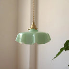 Traditional French Brass Glass Iron Round Folded 1-light Pendant Light for Bedside BulbSquare