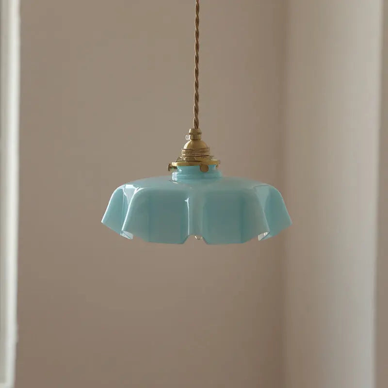 Traditional French Brass Glass Iron Round Folded 1-light Pendant Light for Bedside BulbSquare
