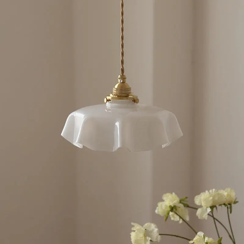 Traditional French Brass Glass Iron Round Folded 1-light Pendant Light for Bedside BulbSquare