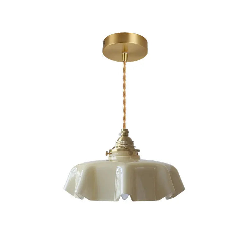Traditional French Brass Glass Iron Round Folded 1-light Pendant Light for Bedside BulbSquare