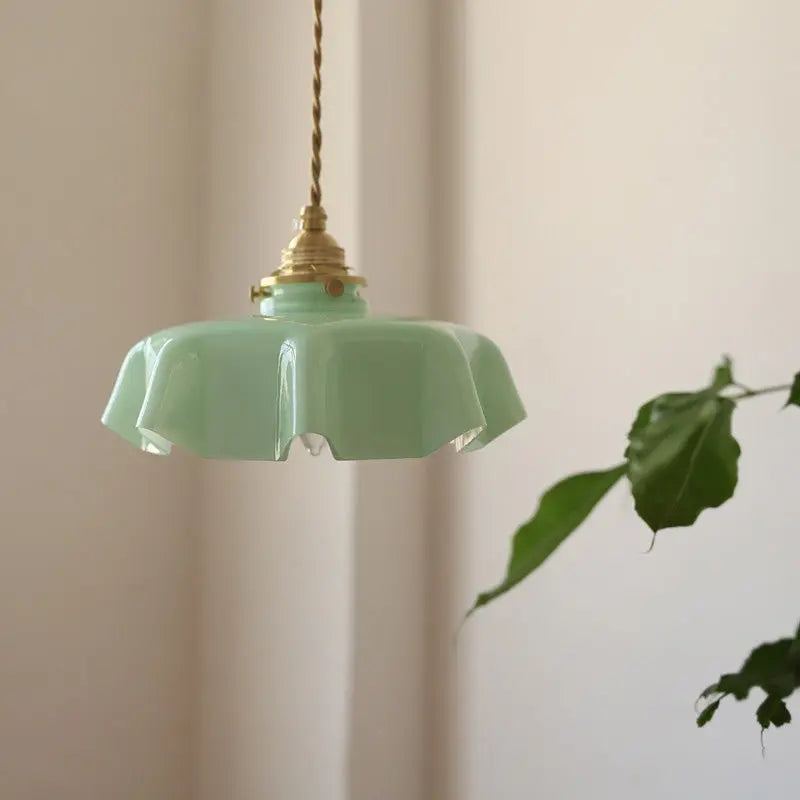 Traditional French Brass Glass Iron Round Folded 1-light Pendant Light for Bedside BulbSquare