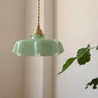 Traditional French Brass Glass Iron Round Folded 1-light Pendant Light for Bedside BulbSquare