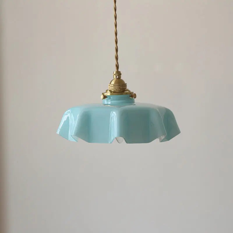 Traditional French Brass Glass Iron Round Folded 1-light Pendant Light for Bedside BulbSquare
