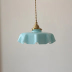 Traditional French Brass Glass Iron Round Folded 1-light Pendant Light for Bedside BulbSquare
