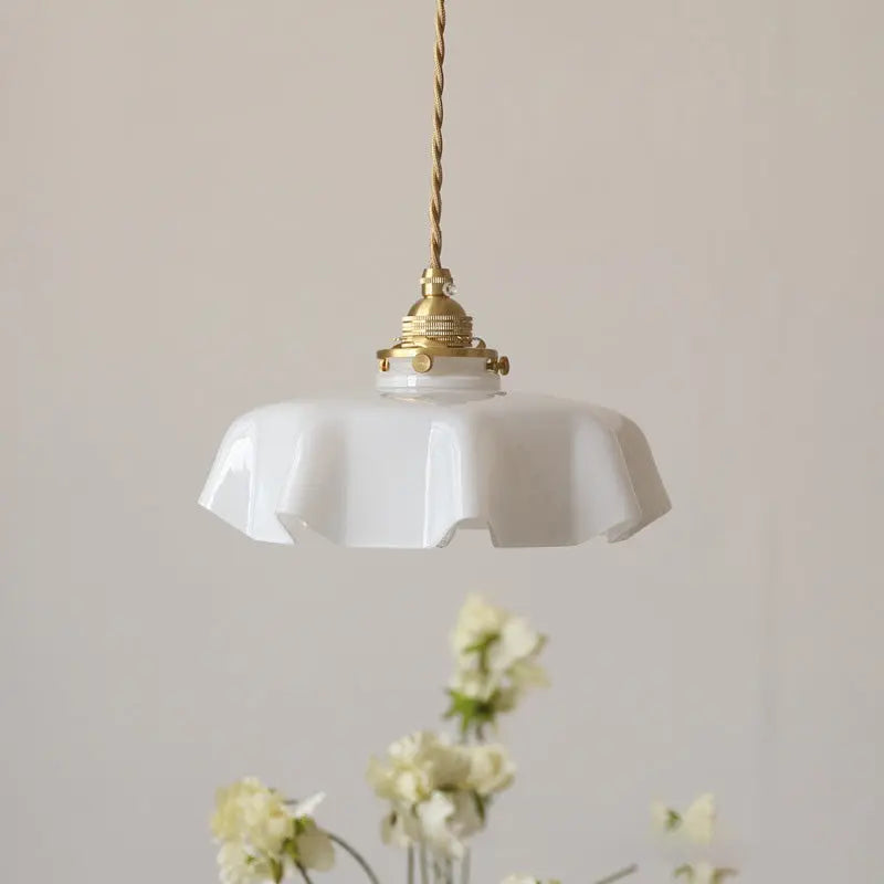 Traditional French Brass Glass Iron Round Folded 1-light Pendant Light for Bedside BulbSquare