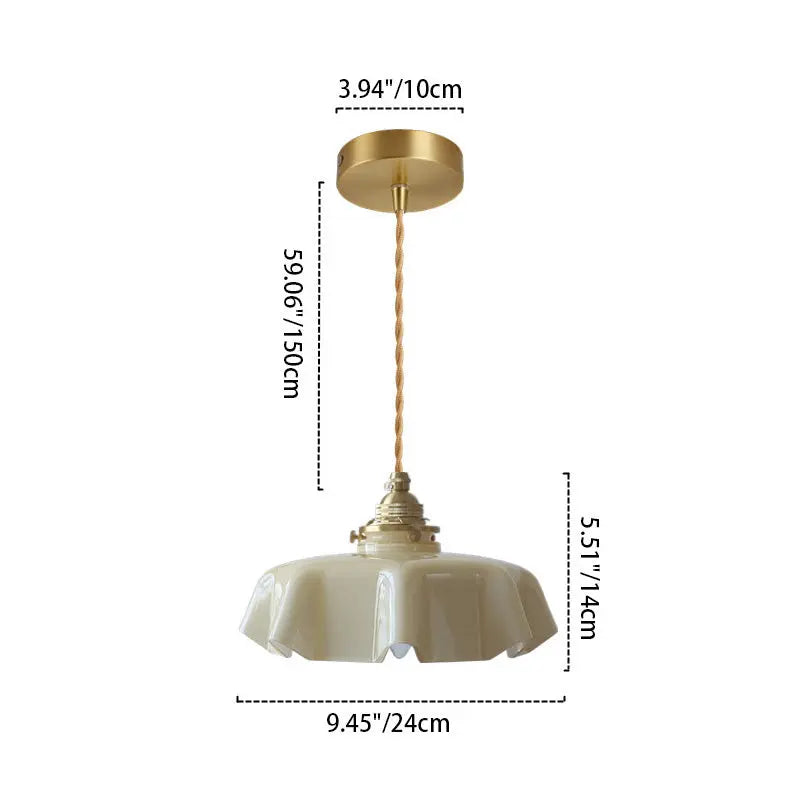 Traditional French Brass Glass Iron Round Folded 1-light Pendant Light for Bedside BulbSquare