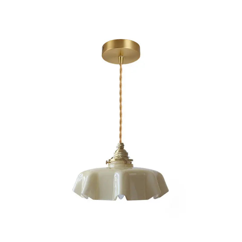 Traditional French Brass Glass Iron Round Folded 1-light Pendant Light for Bedside BulbSquare