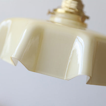 Traditional French Brass Glass Iron Round Folded 1-light Semi-flush Mount Ceiling Light for Hallway