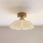 Traditional French Brass Glass Iron Round Folded 1-light Semi-flush Mount Ceiling Light for Hallway BulbSquare