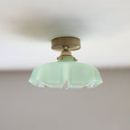 Traditional French Brass Glass Iron Round Folded 1-light Semi-flush Mount Ceiling Light for Hallway BulbSquare