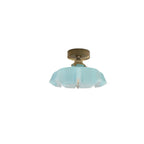 Traditional French Brass Glass Iron Round Folded 1-light Semi-flush Mount Ceiling Light for Hallway BulbSquare