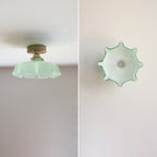 Traditional French Brass Glass Iron Round Folded 1-light Semi-flush Mount Ceiling Light for Hallway BulbSquare