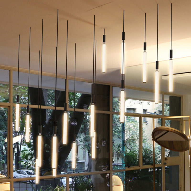 Modern Minimalist Aluminum Acrylic Strip LED Pendant Light for Bedside
