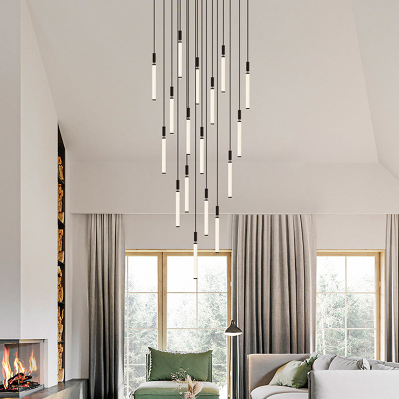 Modern Minimalist Aluminum Acrylic Strip LED Pendant Light for Bedside
