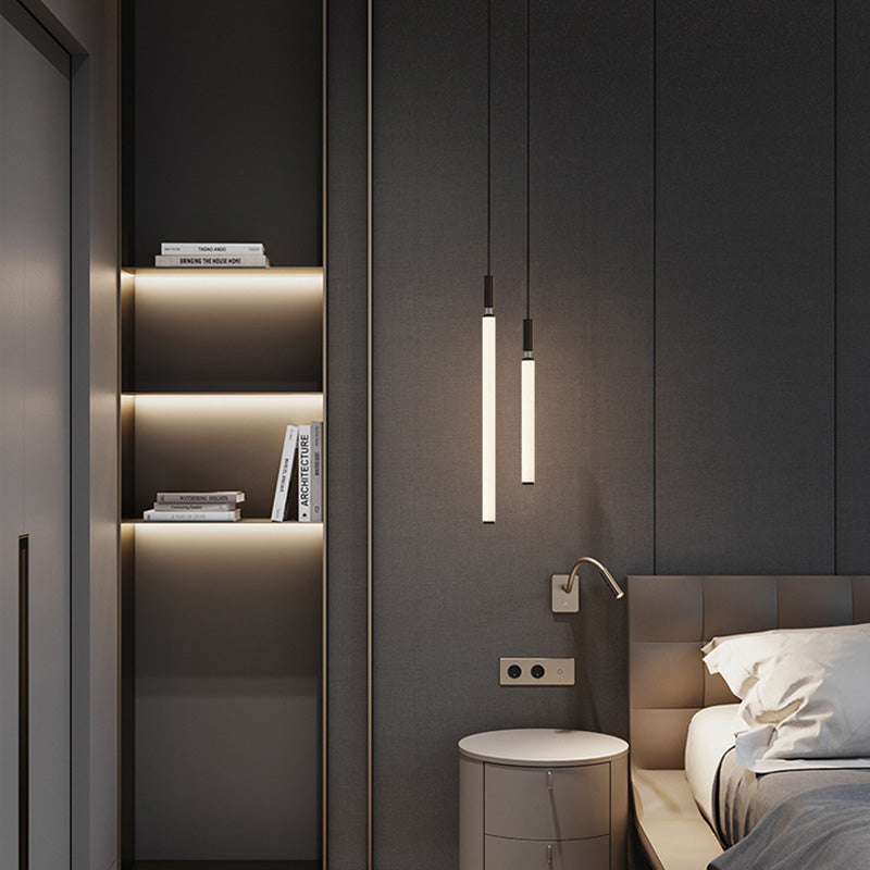 Modern Minimalist Aluminum Acrylic Strip LED Pendant Light for Bedside