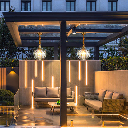 Modern Mid-century Waterproof Copper Glass Cage Rhombic Cylinder 1/3/4 Light Chandeliers for Outdoor Patio